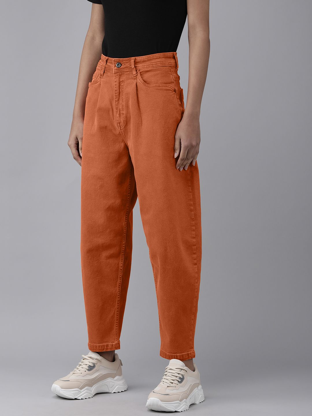 Roadster Women Orange Slouchy Fit High-Rise Stretchable Jeans Price in India