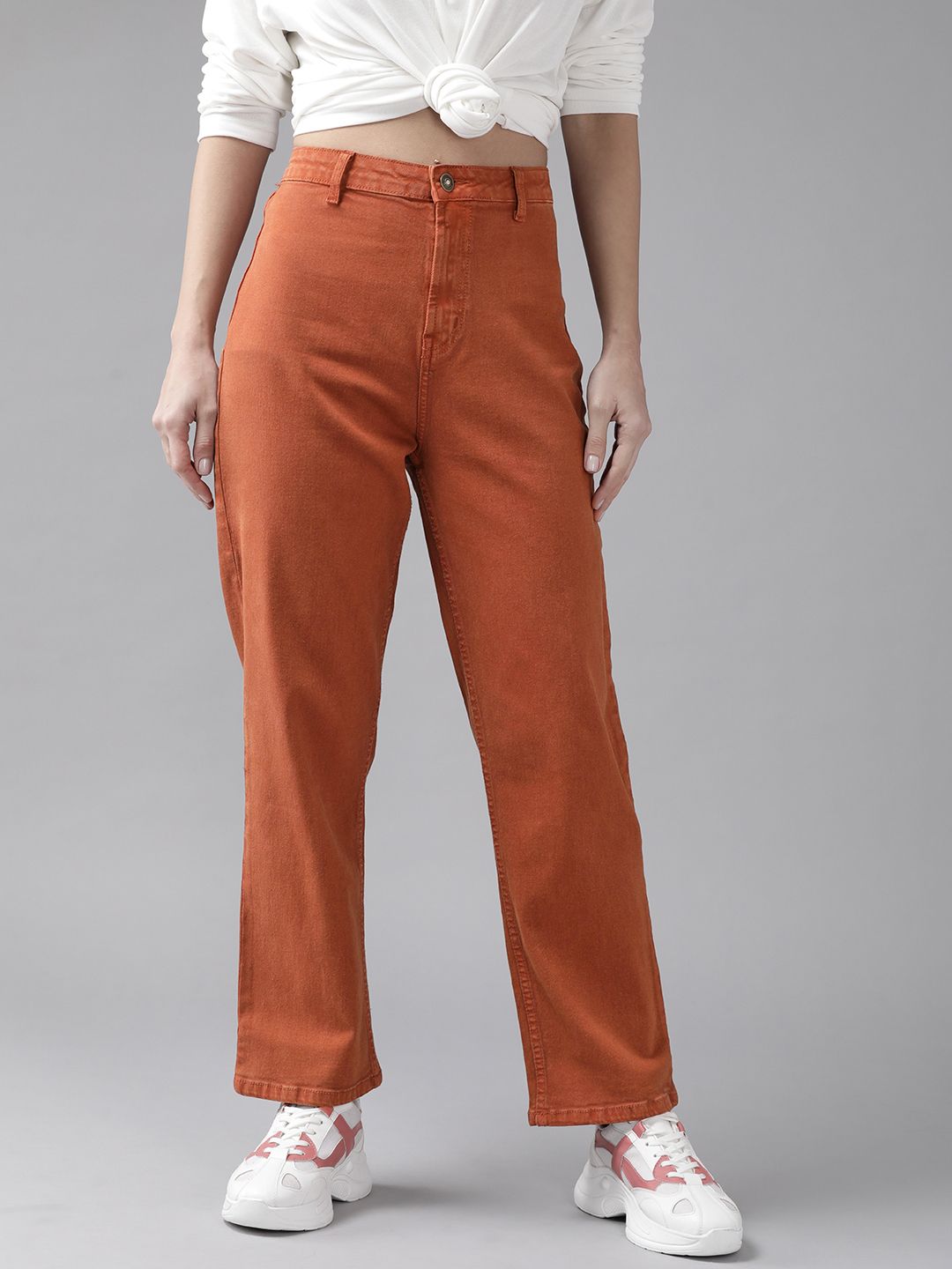 Roadster Women Rust Orange Straight Fit Stretchable Jeans Price in India
