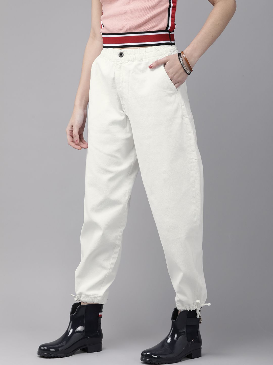 Roadster Women White Slouchy Fit High-Rise Stretchable Jeans Price in India