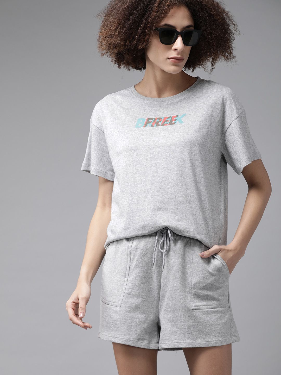 Roadster Women Grey Melange Printed Co-Ord Set