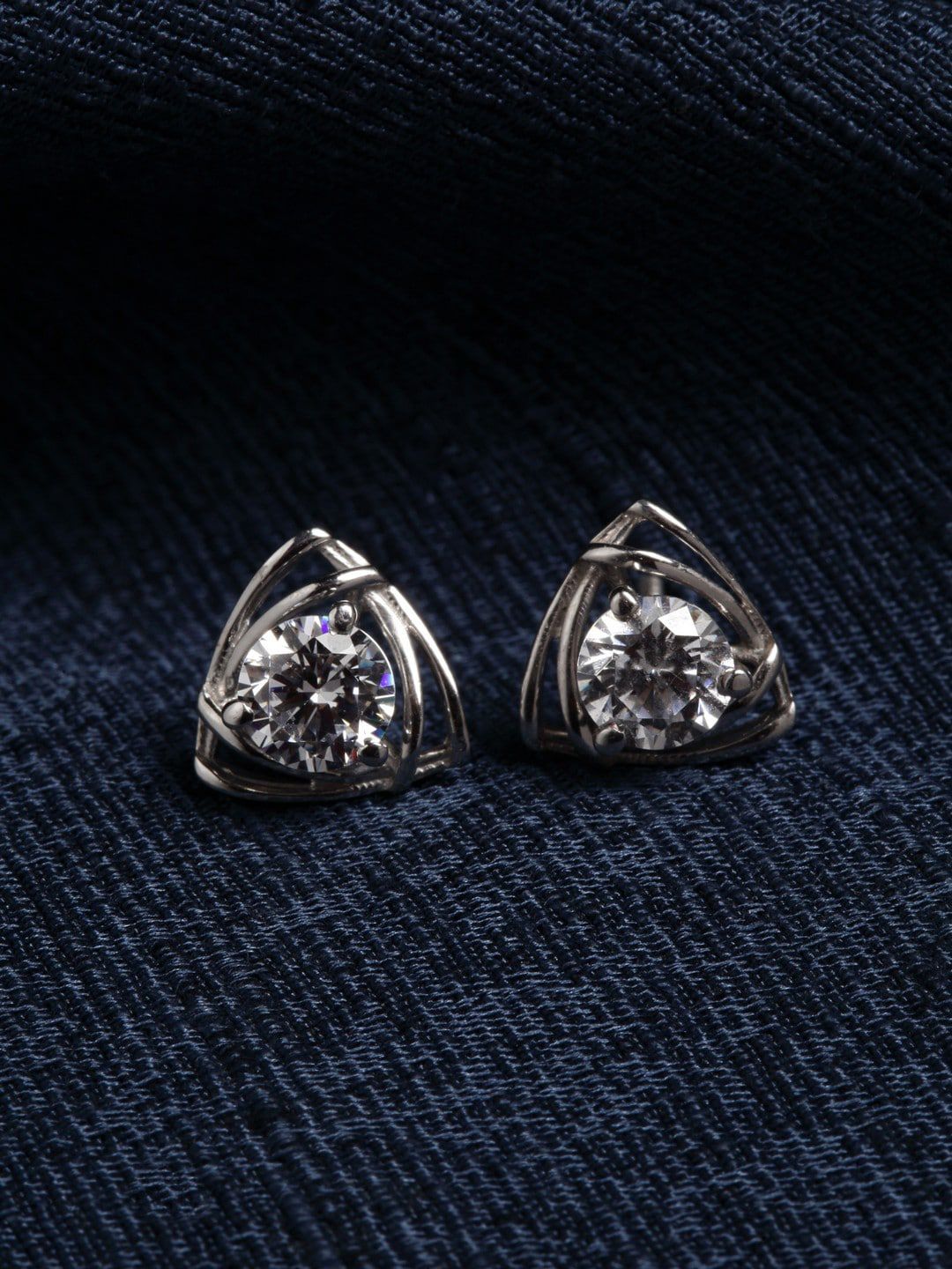 Clara Rhodium-Plated Silver-Toned Triangle Shaped Studs Price in India