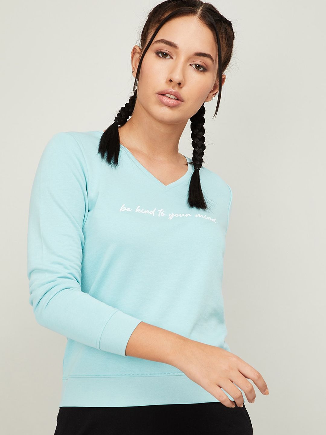 Kappa Women Turquoise Blue Typography Printed Sweatshirt Price in India