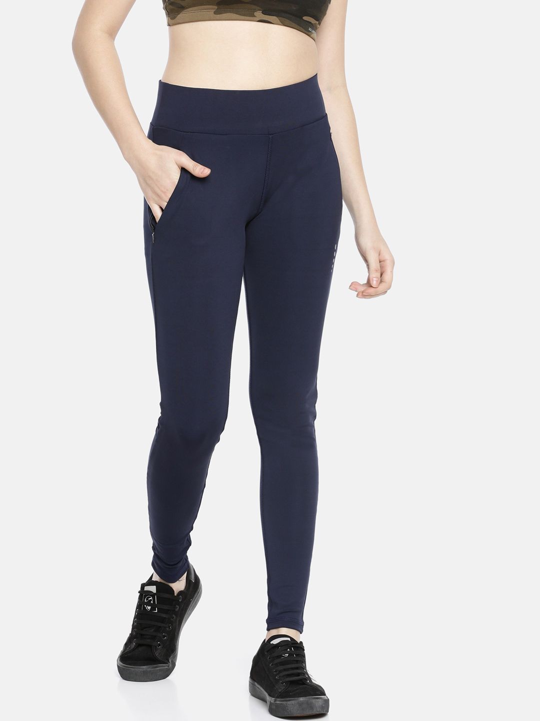 GOLDSTROMS Women Navy Blue Solid Fitted Tights Price in India