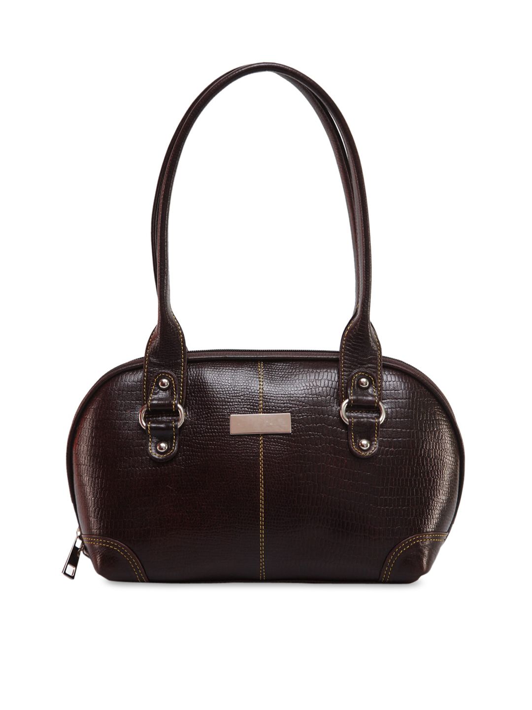 GENWAYNE Women Brown Solid Leather Structured Handheld Bag Price in India