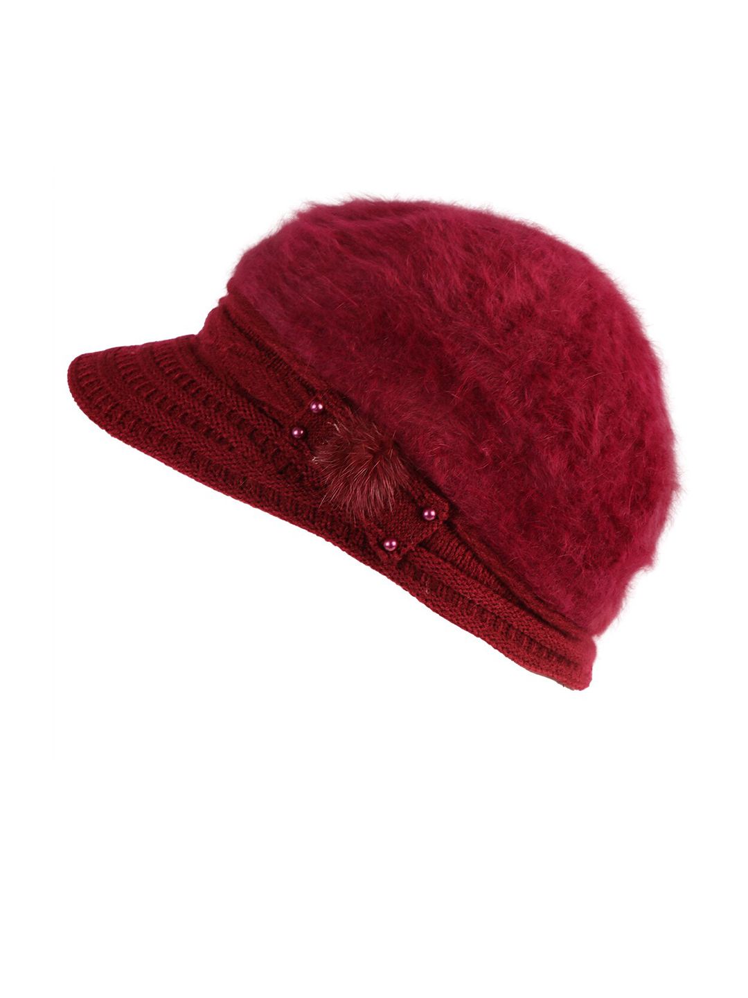 iSWEVEN Women Maroon Woolen Visor Cap Price in India