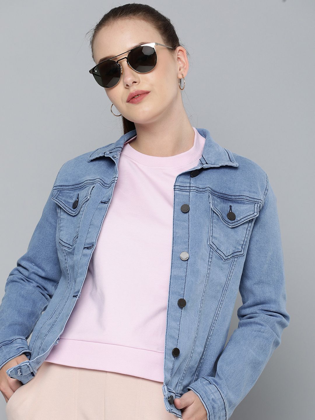 HERE&NOW Women Blue Denim Jacket Price in India