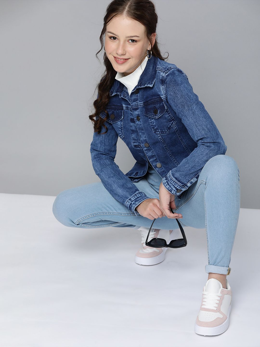 HERE&NOW Women Blue Solid Denim Jacket Price in India
