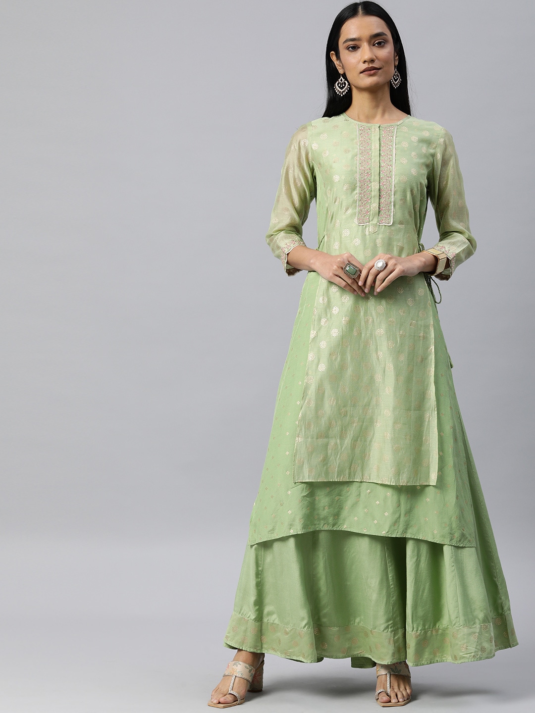 Global Desi Women Green Printed Clothing Set Price in India