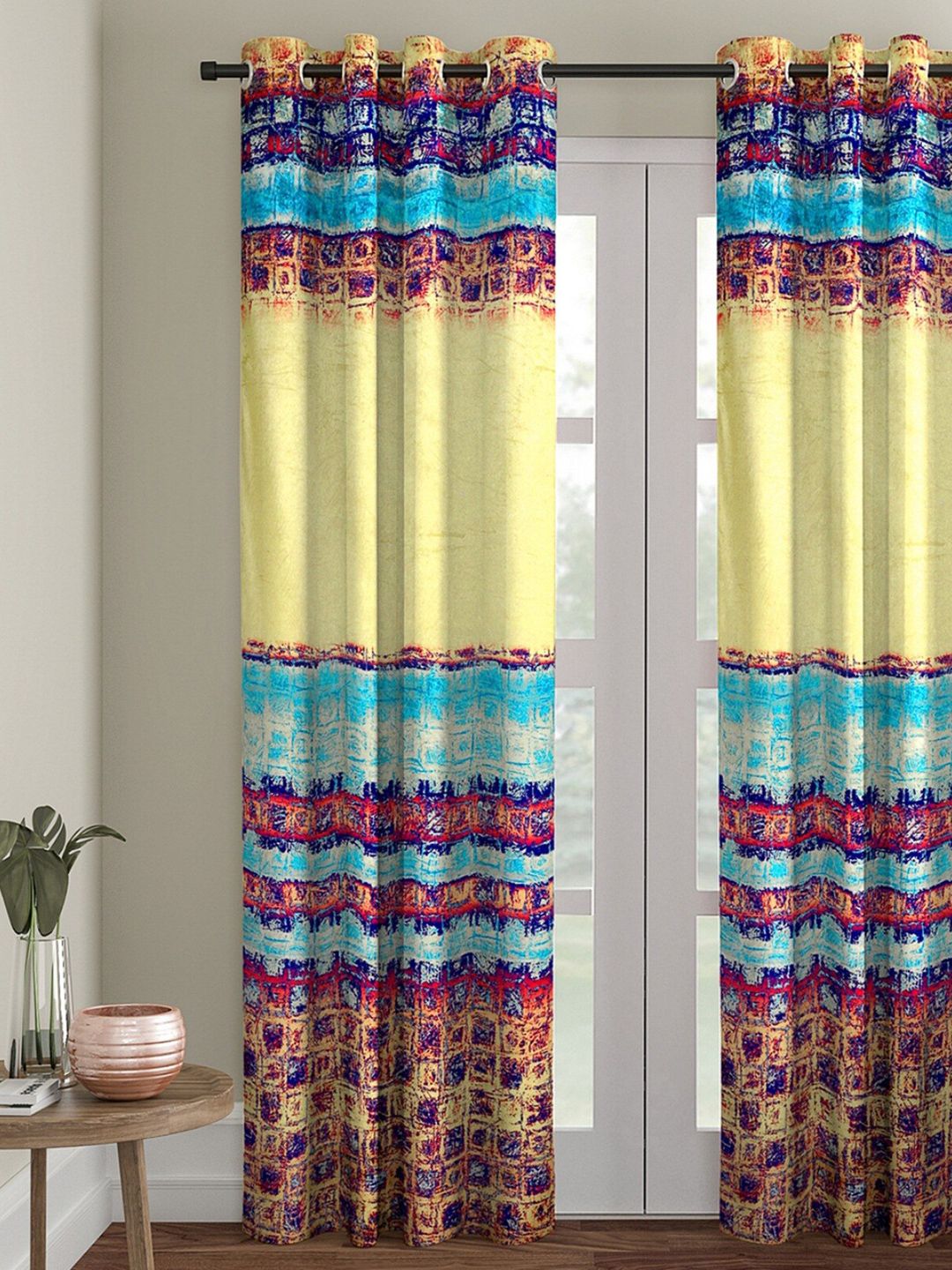 ROMEE Cream-Coloured & Blue Room Darkening Door Curtain Price in India