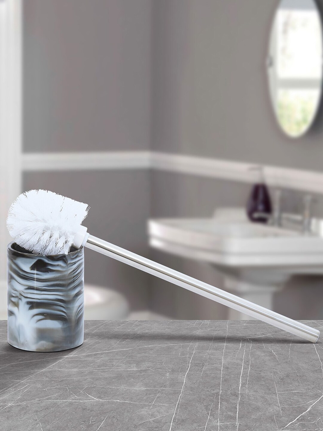 OBSESSIONS Grey & Brown Printed Toilet Brush With Holder Price in India
