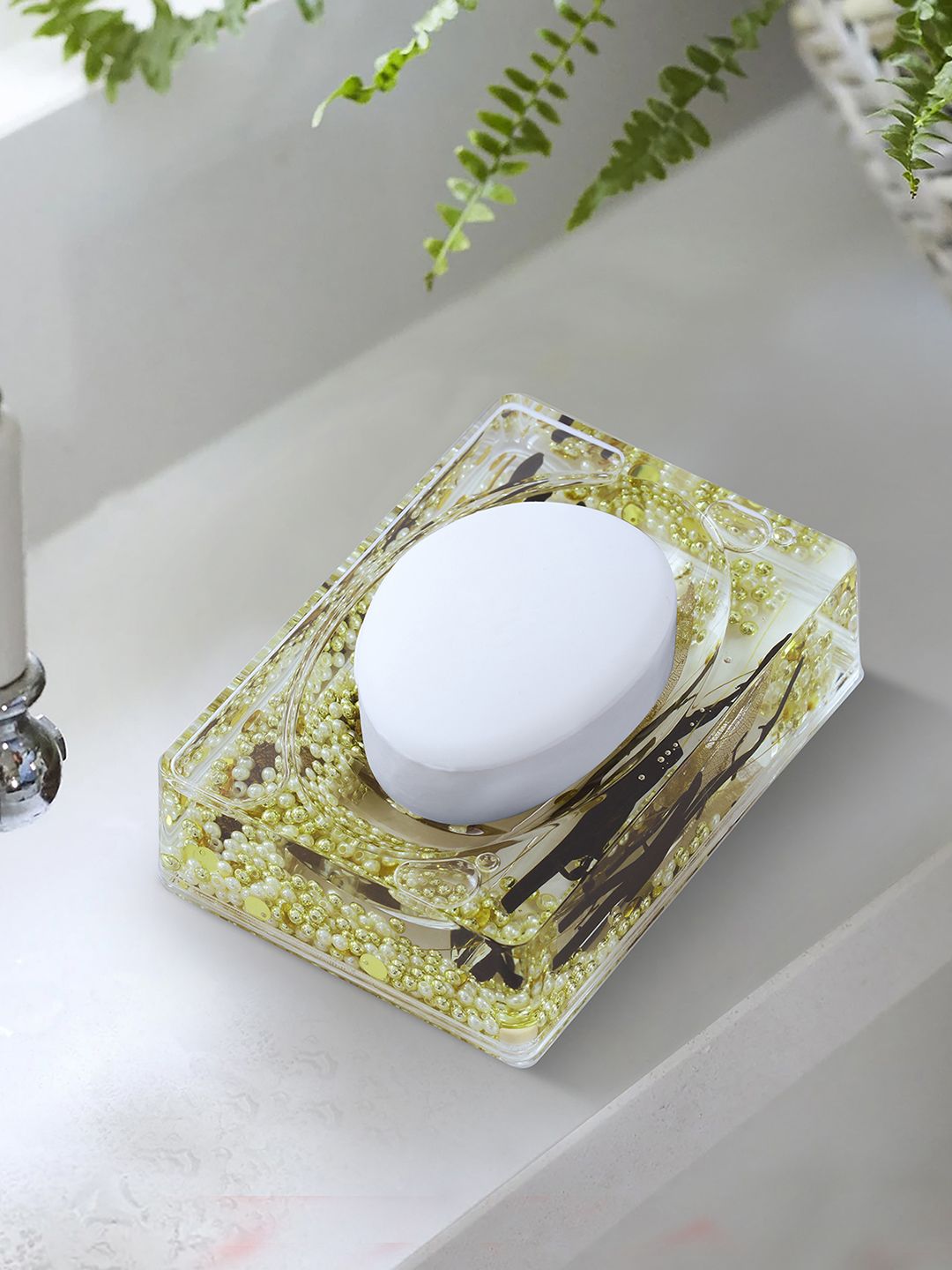 OBSESSIONS Gold-Toned Floral Printed Agua Acrylic Soap Dish