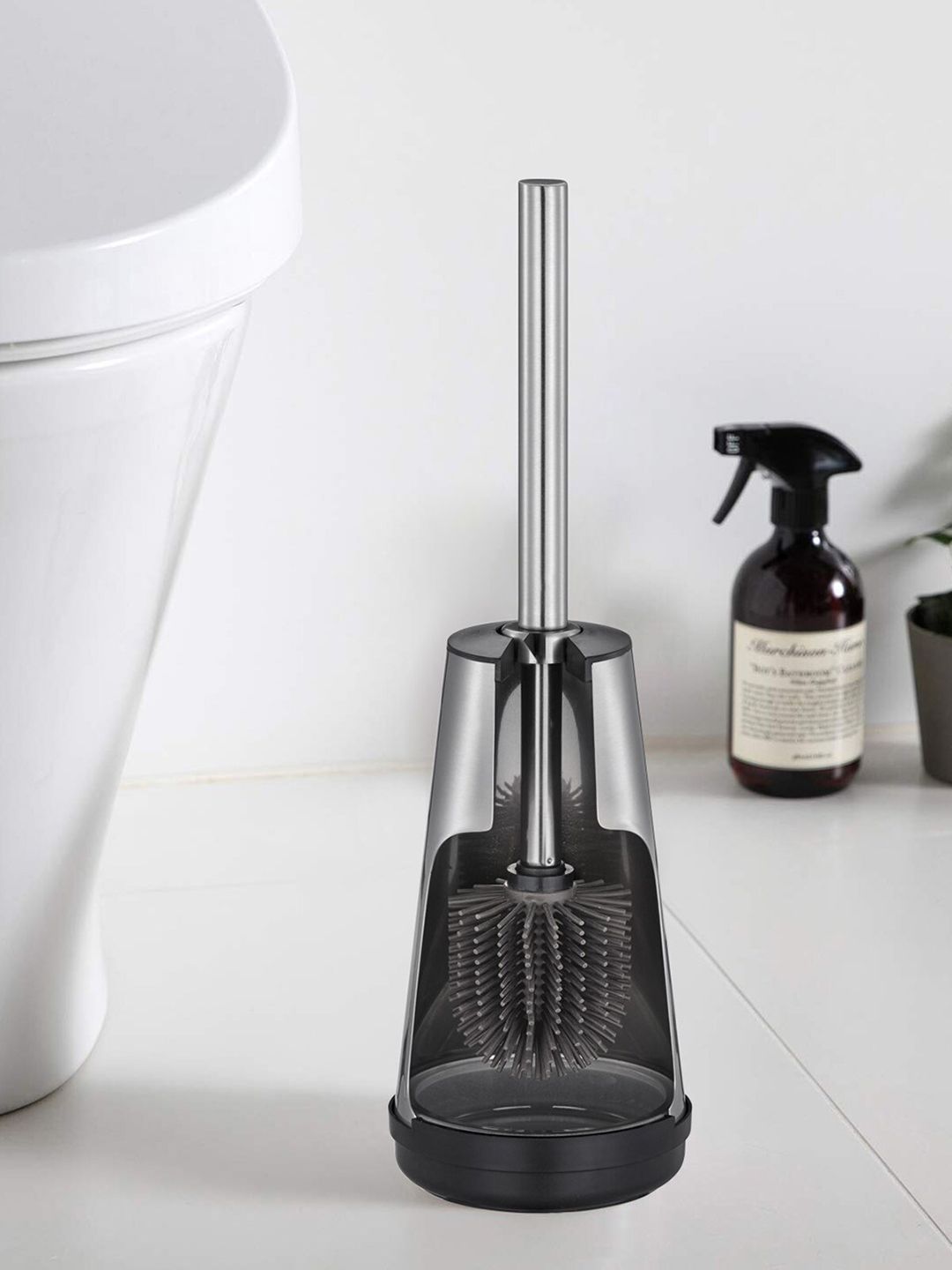 OBSESSIONS Black & Steel-Toned Kent Toilet Brush with Holder Price in India