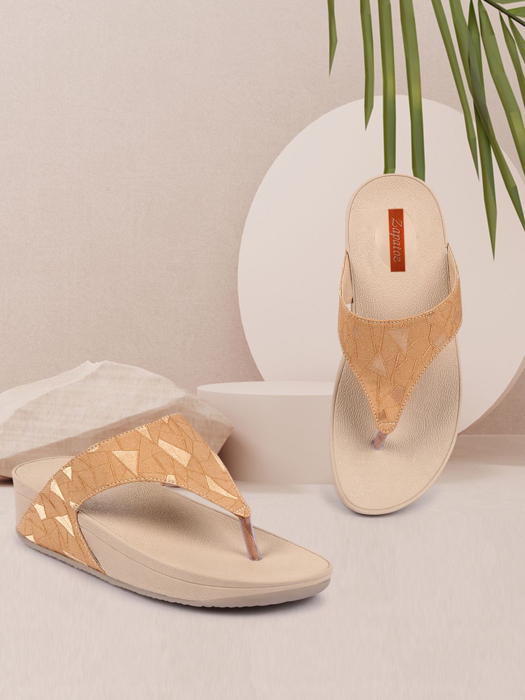 ZAPATOZ Tan Textured Flatform Sandals Price in India