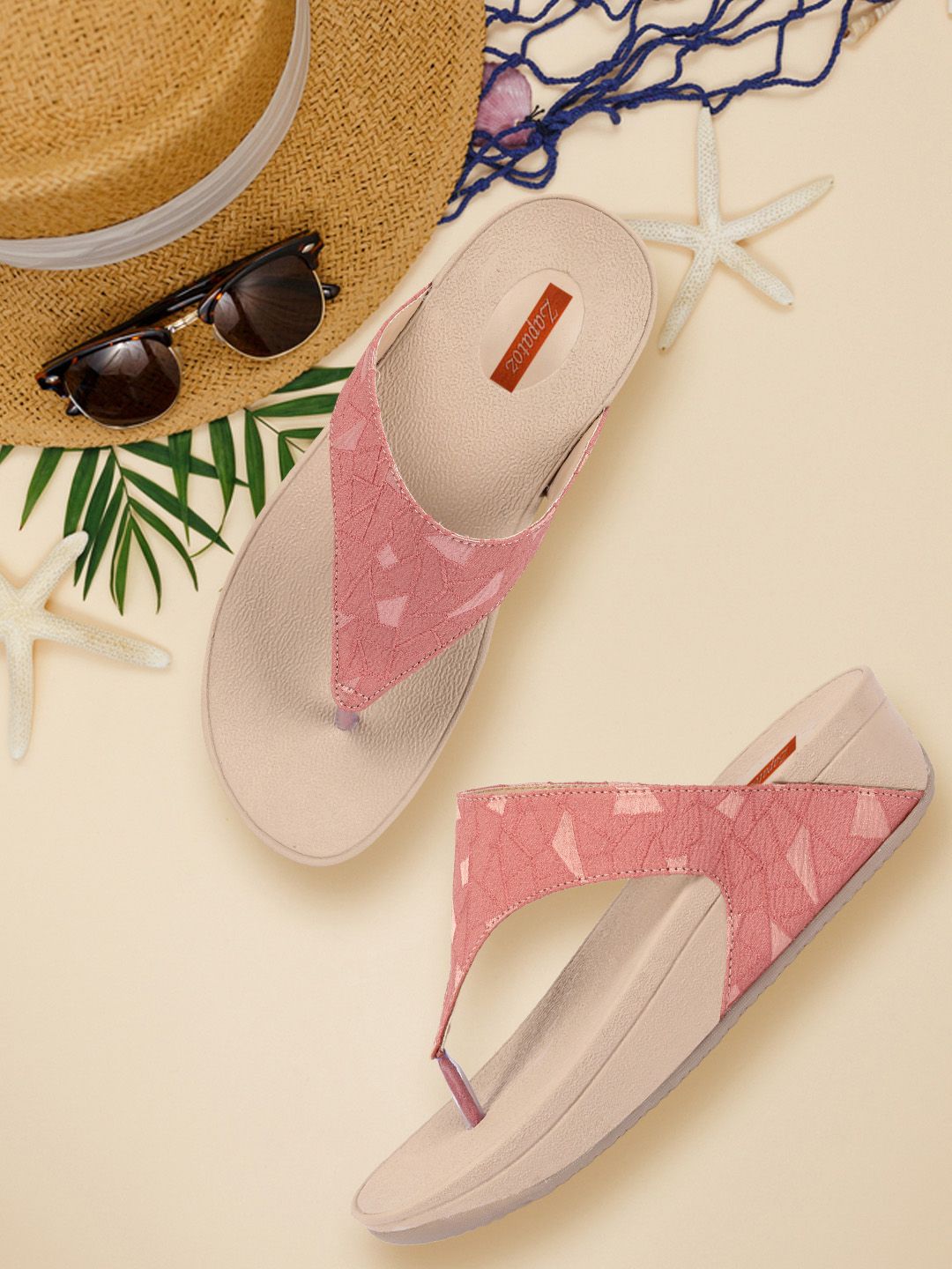 ZAPATOZ Pink Printed PU Flatform Mules Price in India