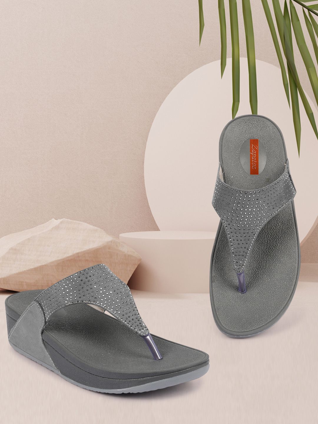 ZAPATOZ Grey PU Flatform Sandals Price in India