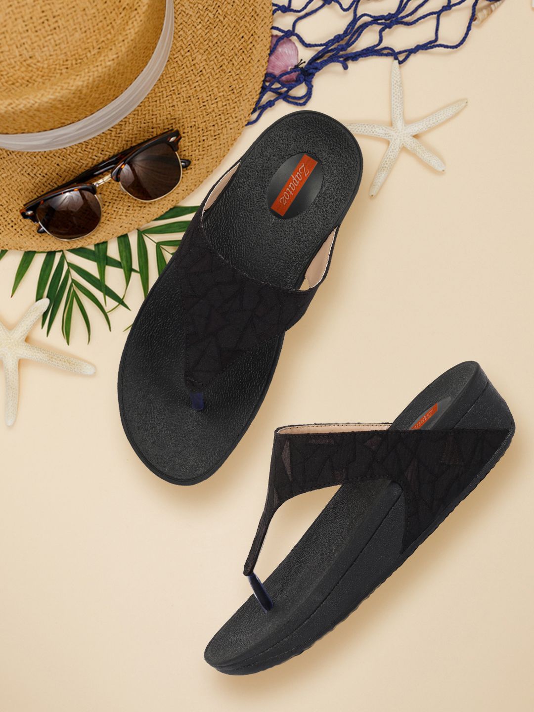 ZAPATOZ Black Textured PU Wedge Sandals Price in India