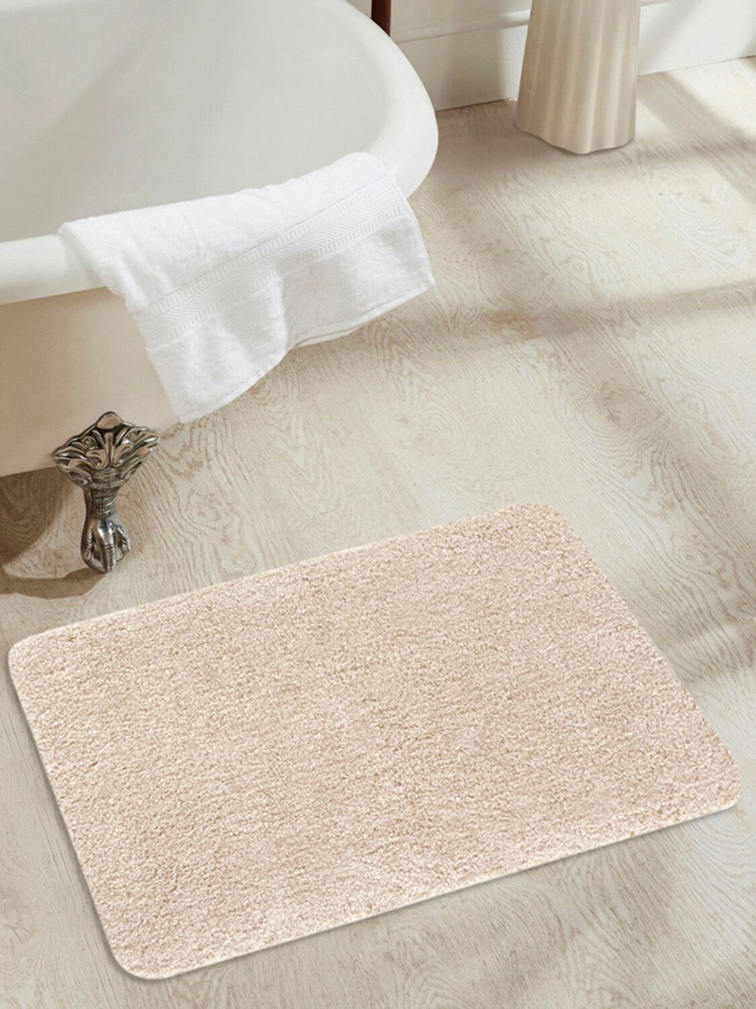 OBSESSIONS Cream-Coloured Solid Pure Cotton Rectangular Bath Rug Price in India