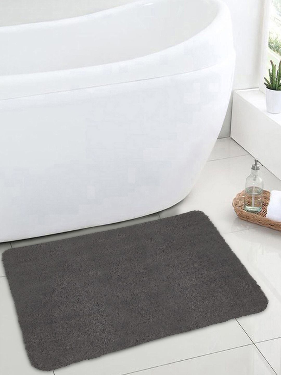 OBSESSIONS Charcoal Grey Solid 1000 GSM Anti-Skid Bath Rug Price in India
