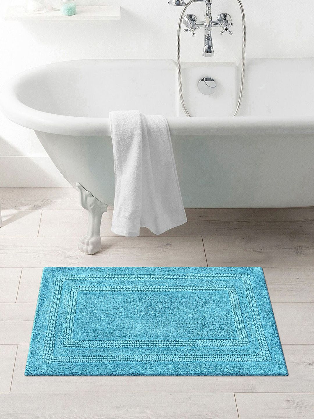 OBSESSIONS Blue Solid Casanova Pure Cotton Reversible Bath Rug Price in India