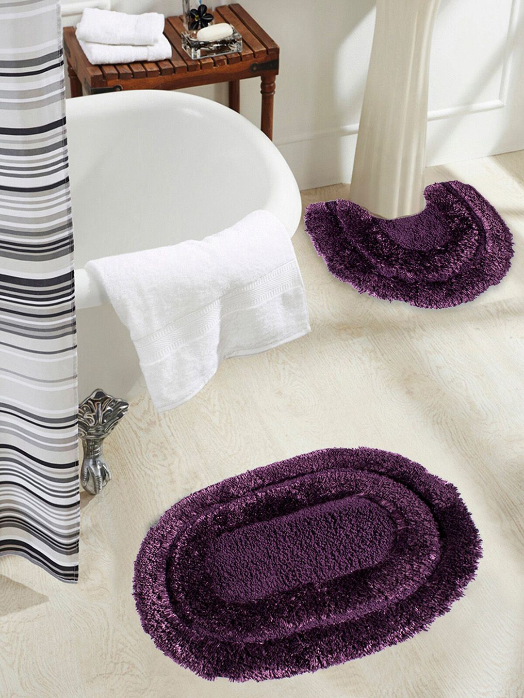 OBSESSIONS Purple Solid Bath Rug With Contour Mat Price in India