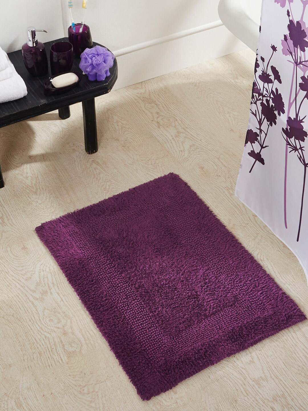 OBSESSIONS Purple Solid Affinity Pure Cotton Reversible Anti-Skid Bath Rug Price in India