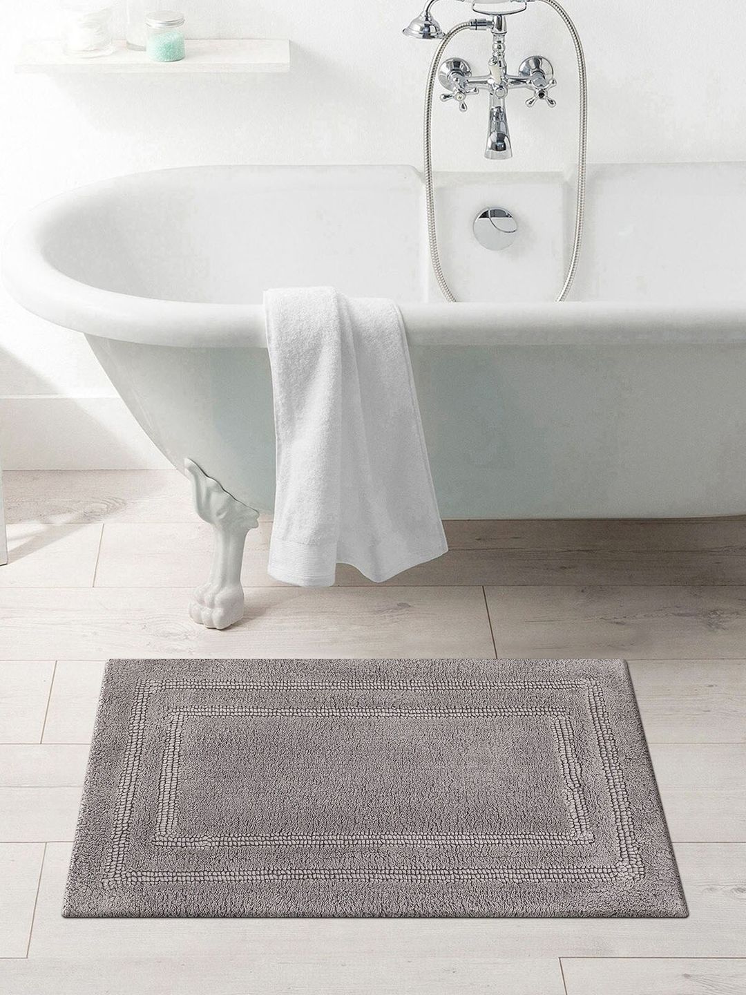 OBSESSIONS Grey Solid Casanova Pure Cotton Reversible Bath Rug Price in India