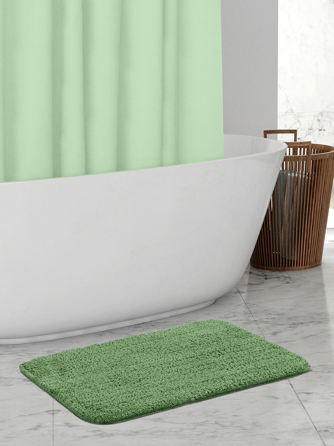 OBSESSIONS Green Textured Diana Anti-Skid Bath Rug Price in India