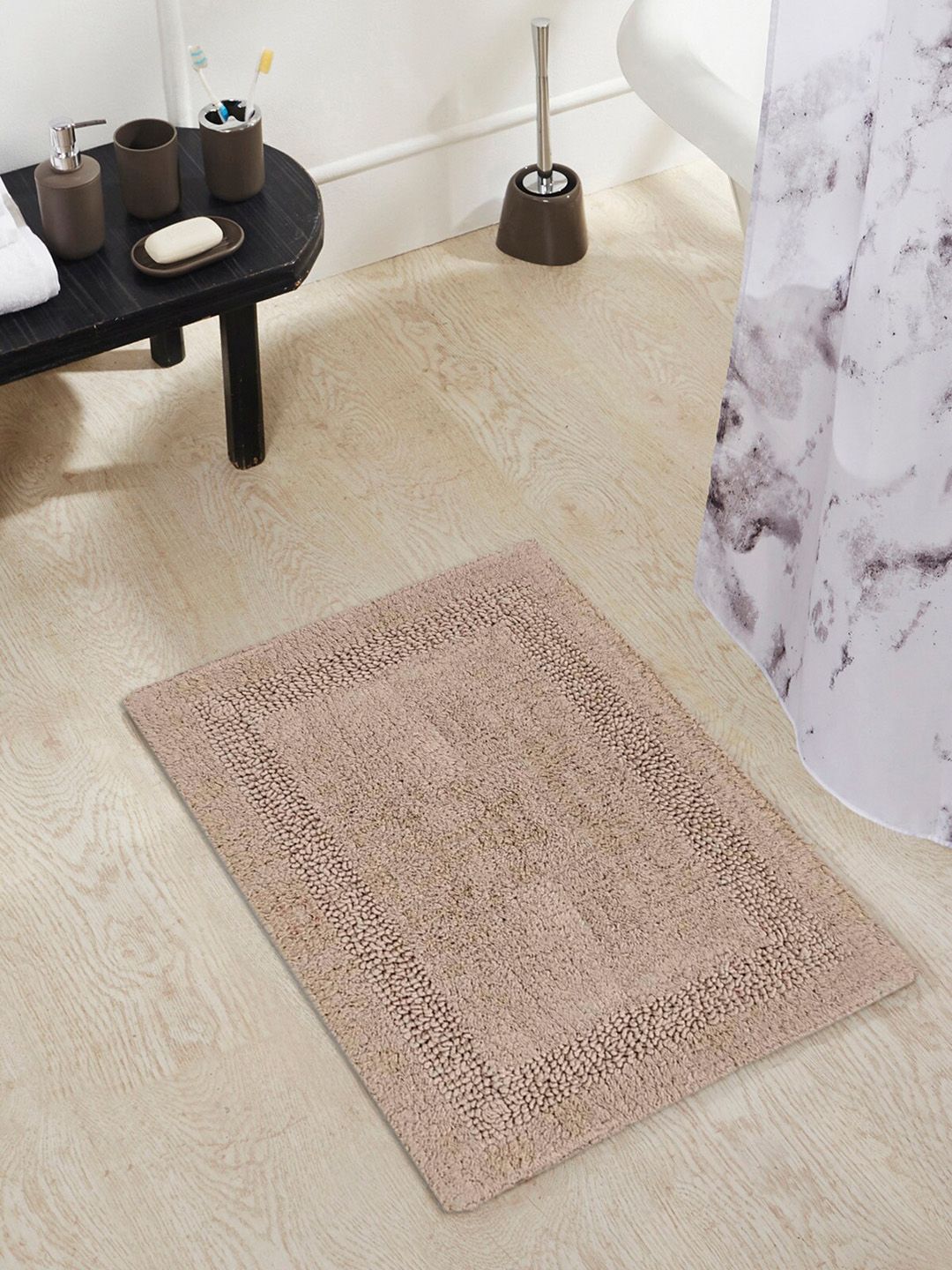 OBSESSIONS Beige Solid Affinity Reversible Bath Mat Price in India