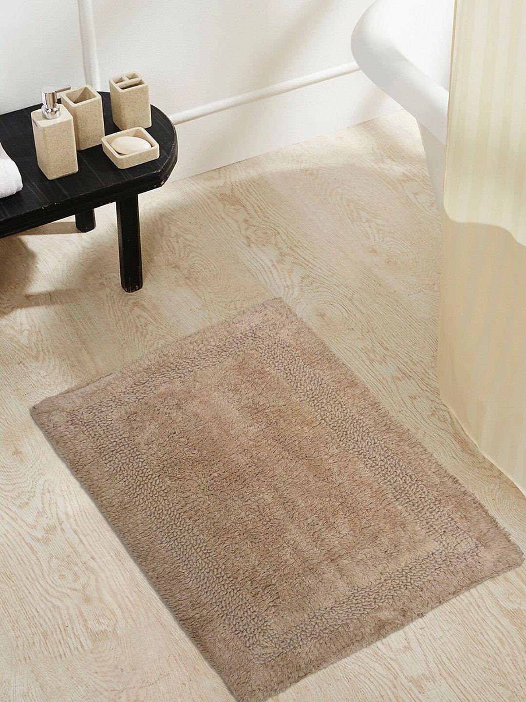 OBSESSIONS Beige Solid Pure Cotton Affinity Reversible Anti-Skid Bath Rug Price in India