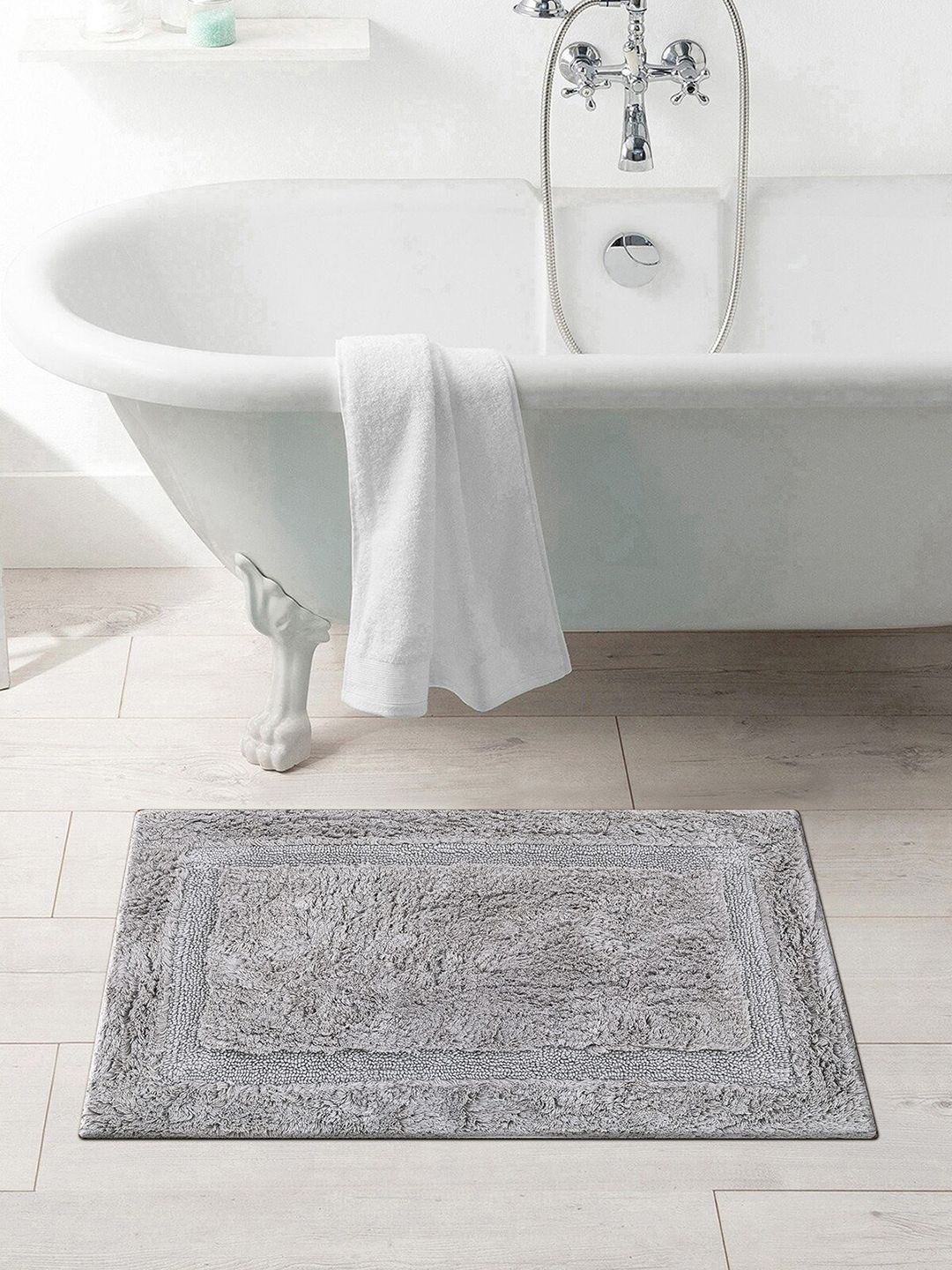 OBSESSIONS Grey Solid Pure Cotton Ozen Anti-Skid Bath Rug Price in India