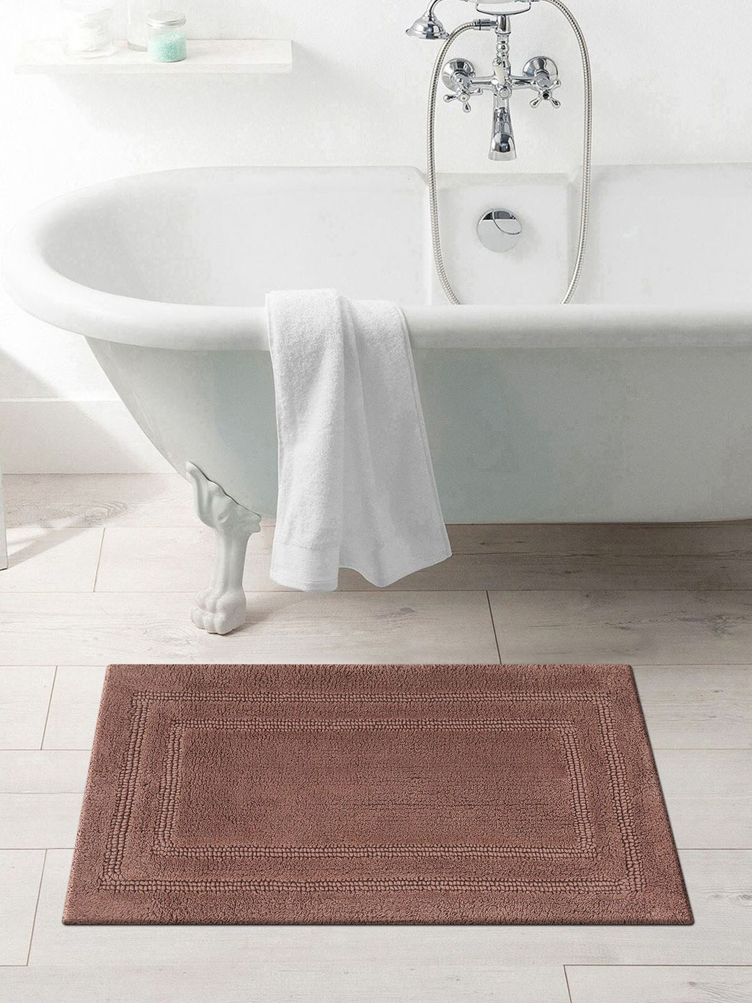 OBSESSIONS Brown Solid Casanova Pure Cotton Reversible Bath Rug Price in India