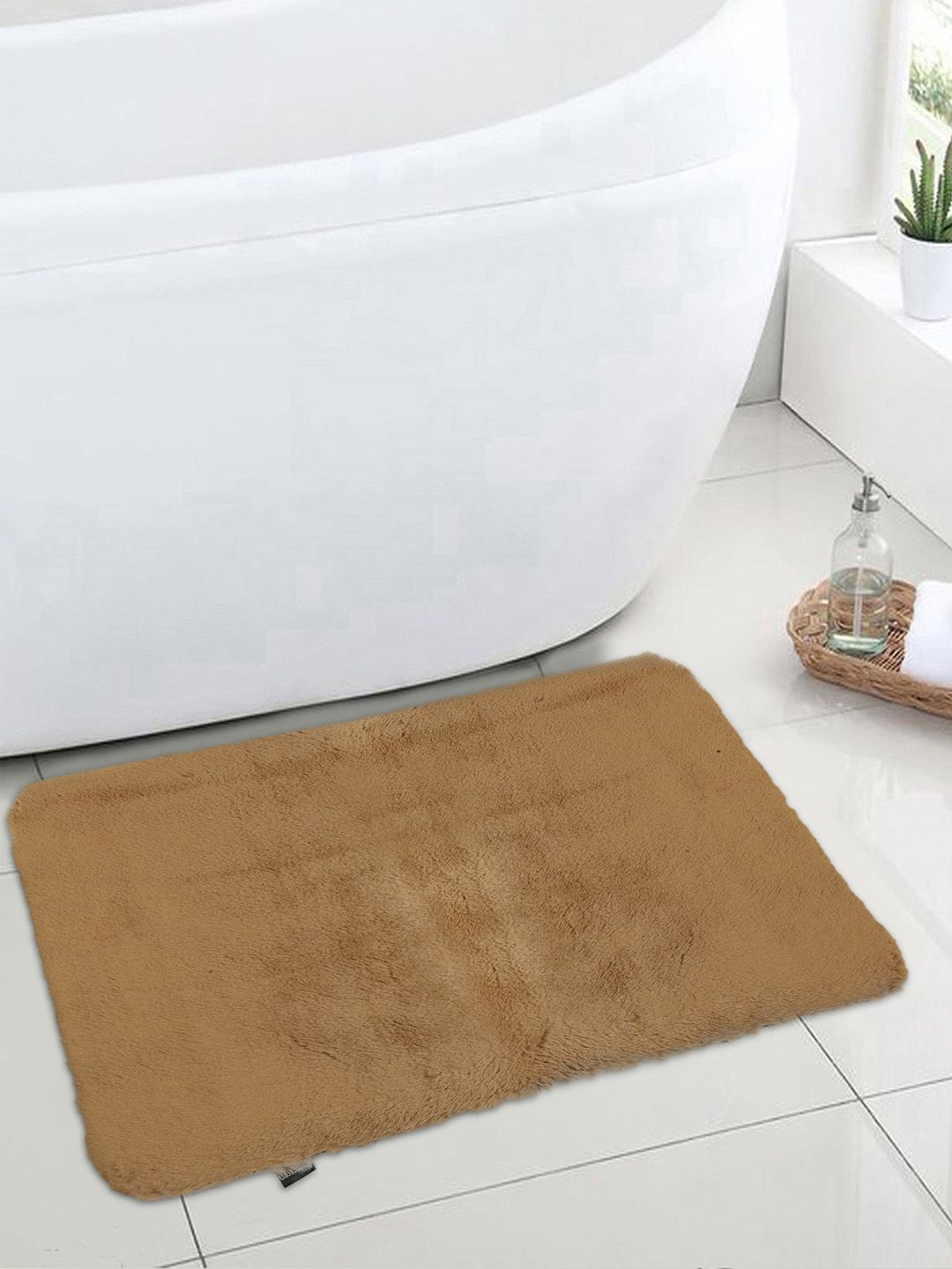 OBSESSIONS Beige Solid Galaxy Anti-Skid Bath Rug Price in India