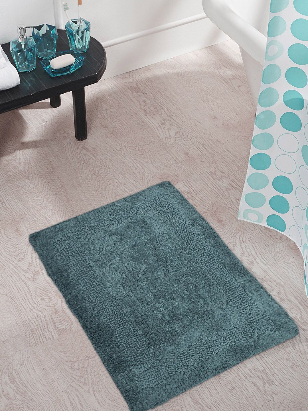 OBSESSIONS Teal Green Solid Pure Cotton Affinity Reversible Bath Rug Price in India