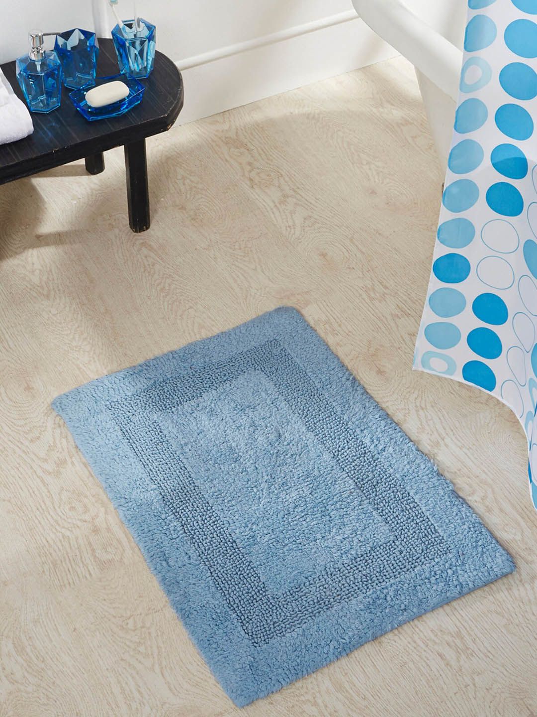 OBSESSIONS Blue Solid Pure Cotton Affinity Reversible Anti-Skid Bath Rug Price in India