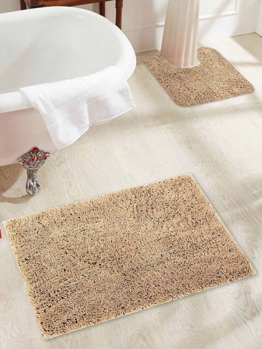 OBSESSIONS Beige Solid Pure Cotton Bath Rug With Contour Rug Price in India