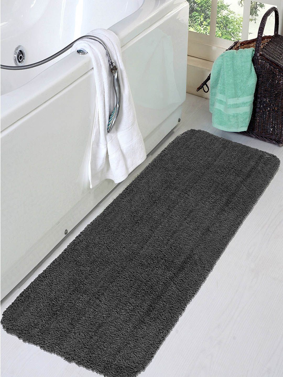OBSESSIONS Grey Solid Diana Anti-Skid Bath Rug Price in India