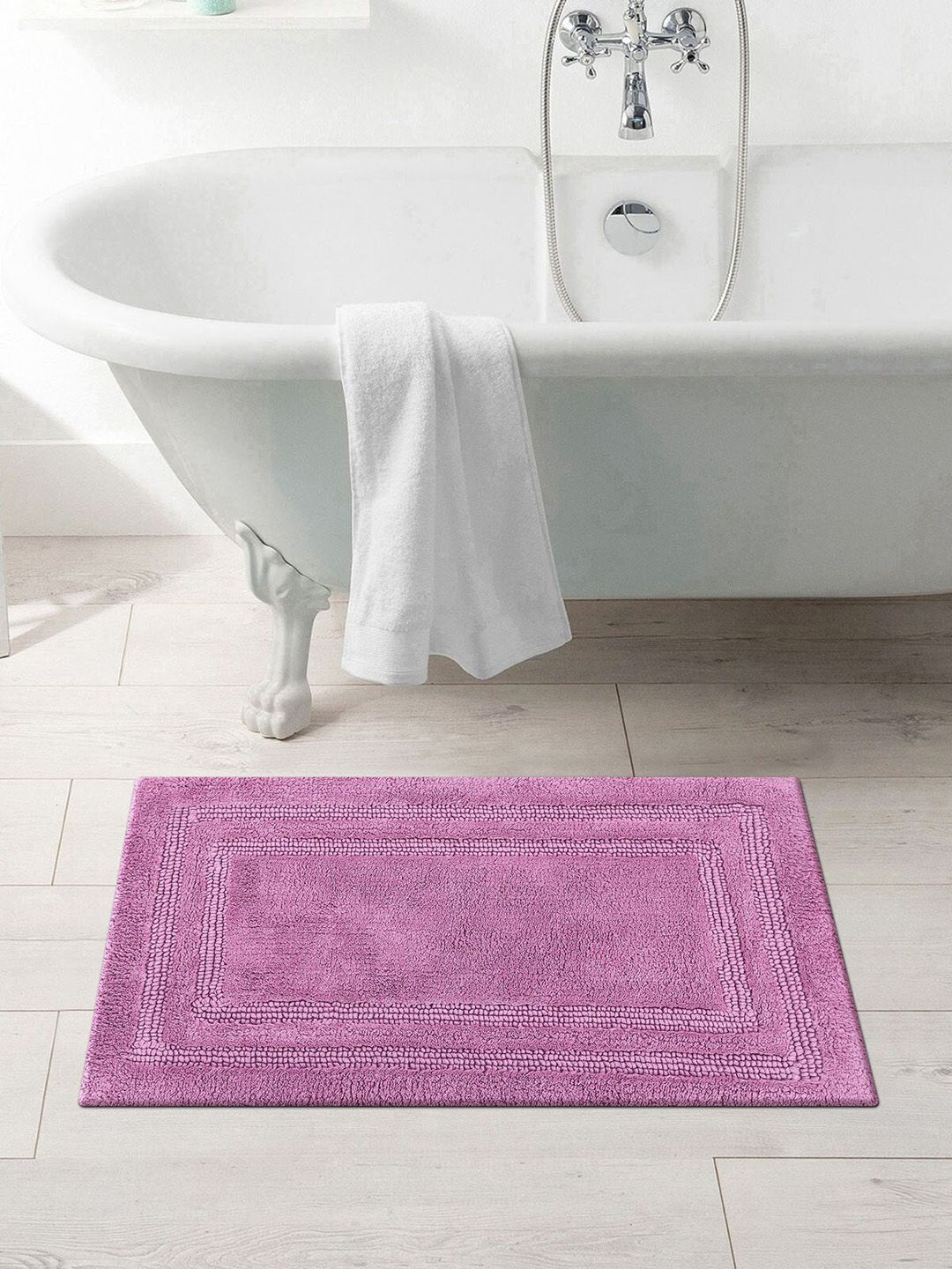 OBSESSIONS Pink Solid Cotton Casanova Anti-Skid Bath Rug Price in India