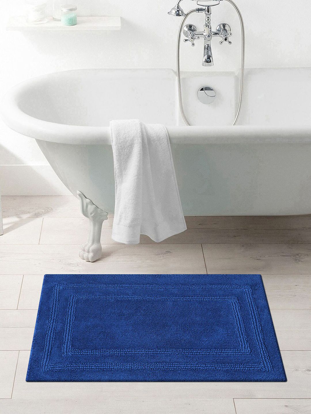 OBSESSIONS Navy Blue Solid Casanova Pure Cotton Reversible Bath Rug Price in India