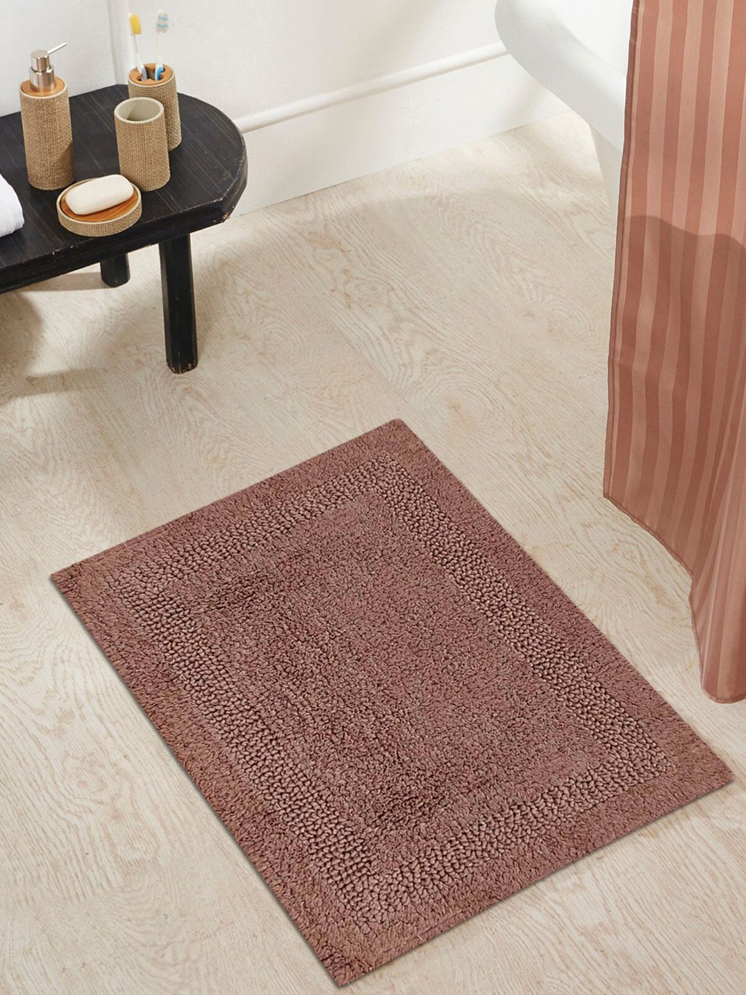 OBSESSIONS Brown Solid Affinity Reversible Anti-Skid Bath Rug Price in India