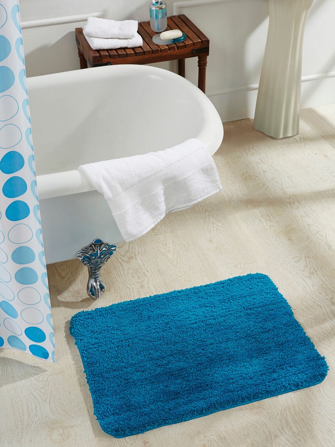 OBSESSIONS Blue Solid Diana Anti-Skid Bath Rug Price in India