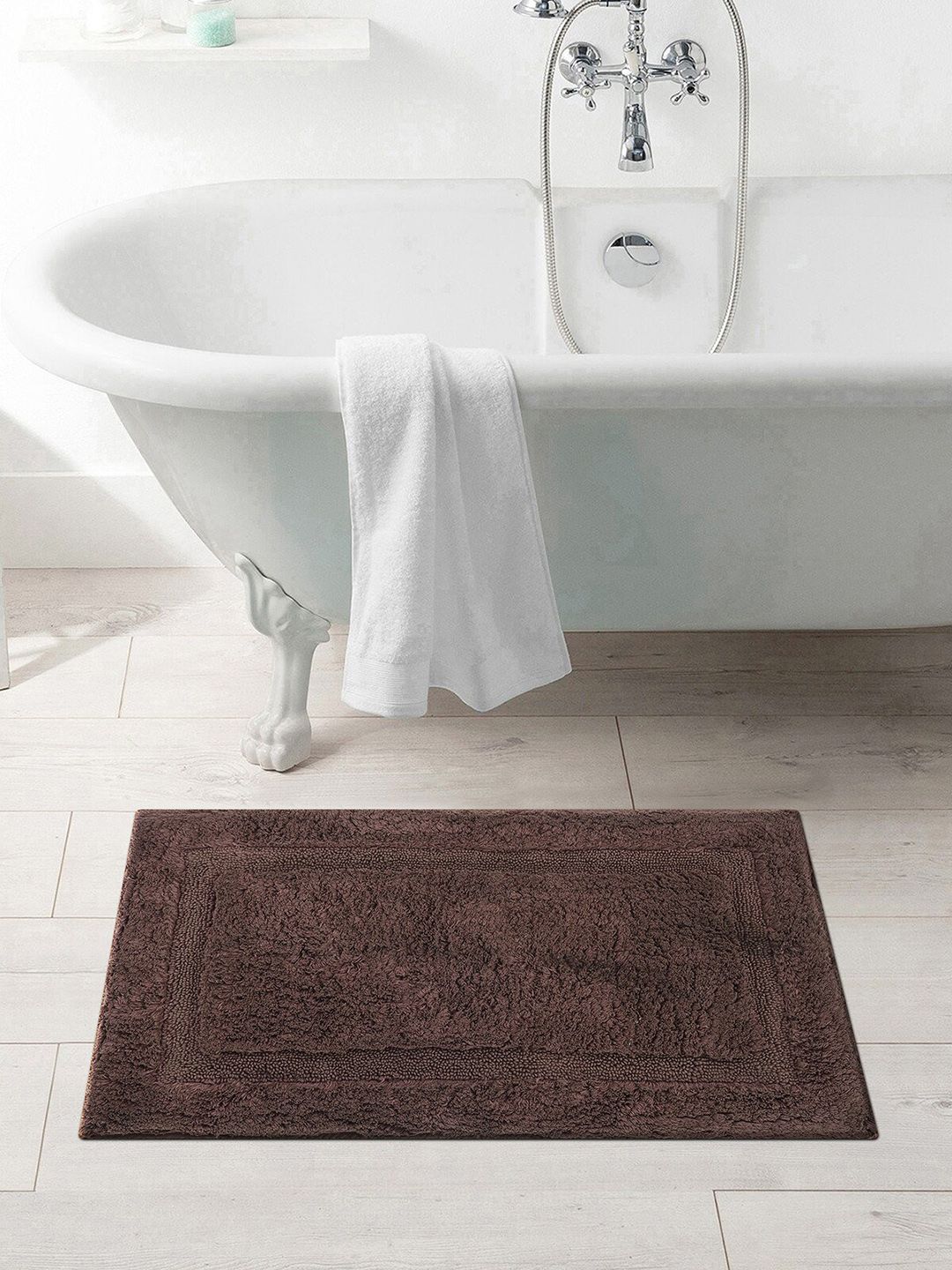 OBSESSIONS Brown Solid Pure Cotton Ozen Anti-Skid Bath Rug Price in India