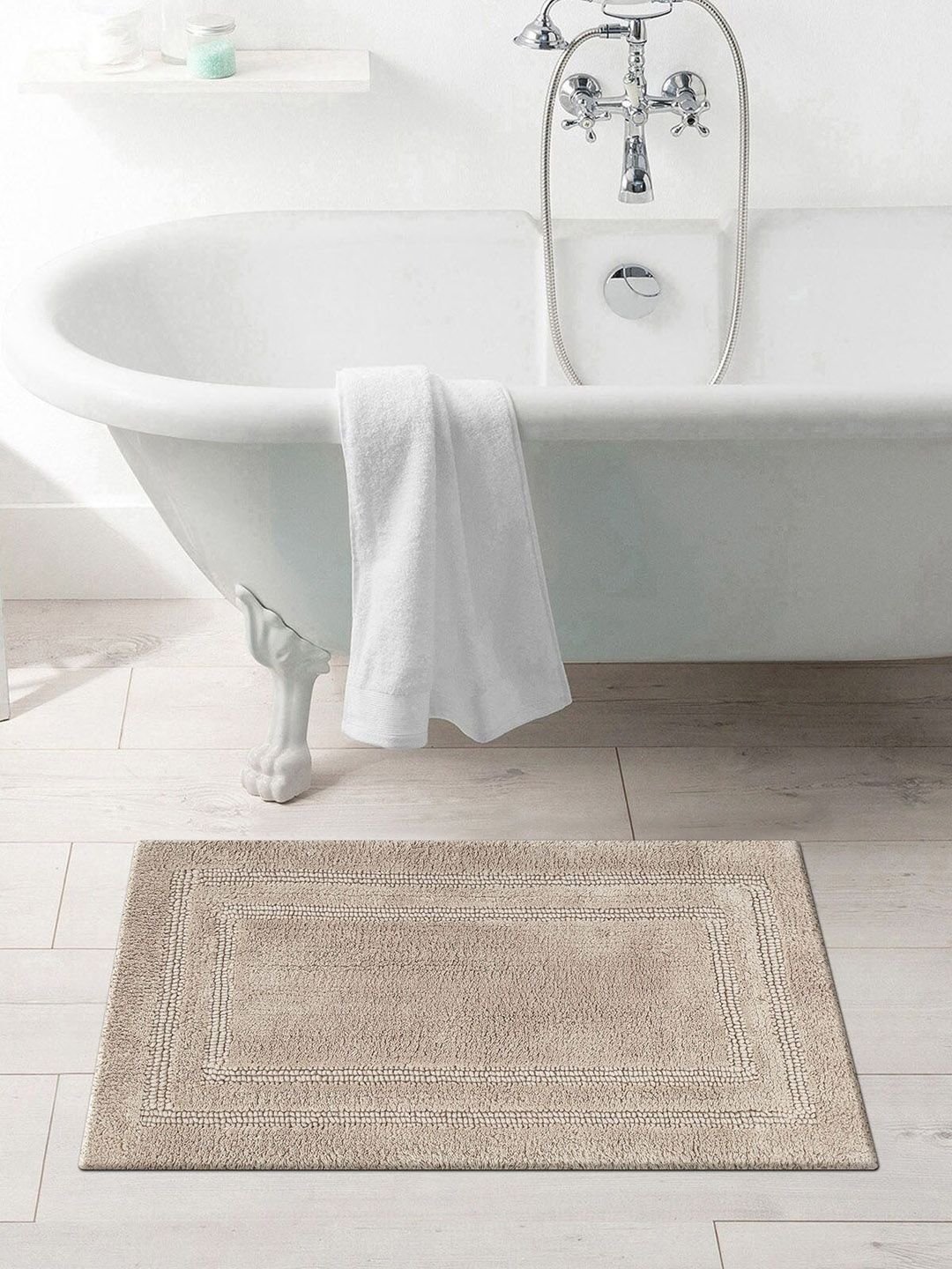 OBSESSIONS Beige Solid Pure Cotton Casanova Anti-Skid Bath Rug Price in India