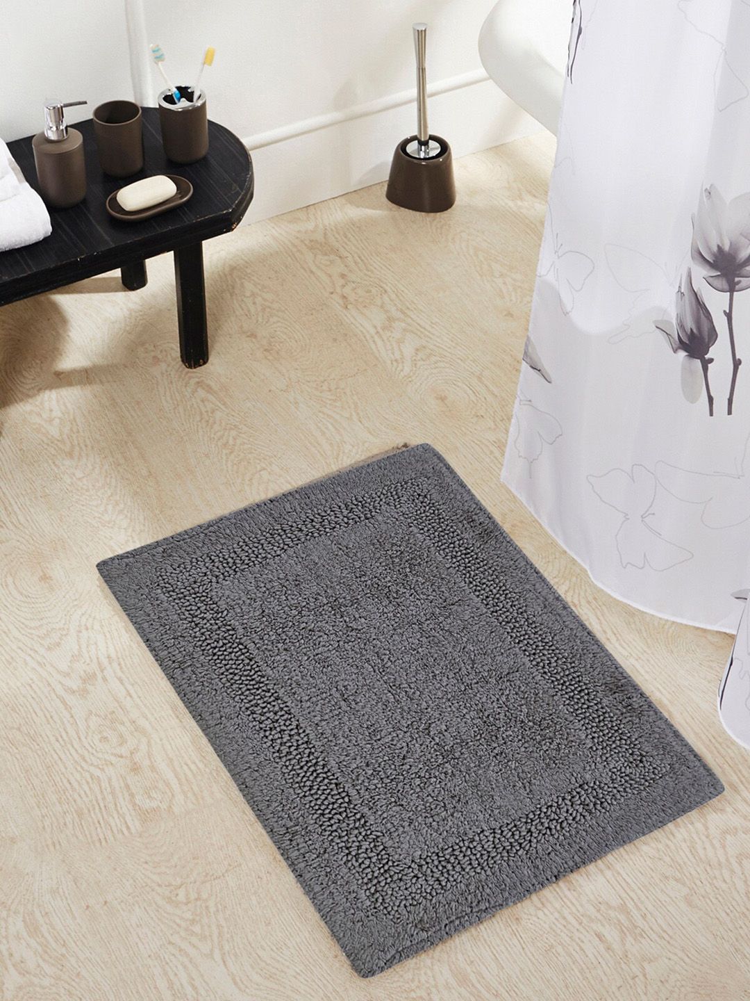 OBSESSIONS Charcoal Grey Solid Pure Cotton Affinity Reversible Bath Rug Price in India