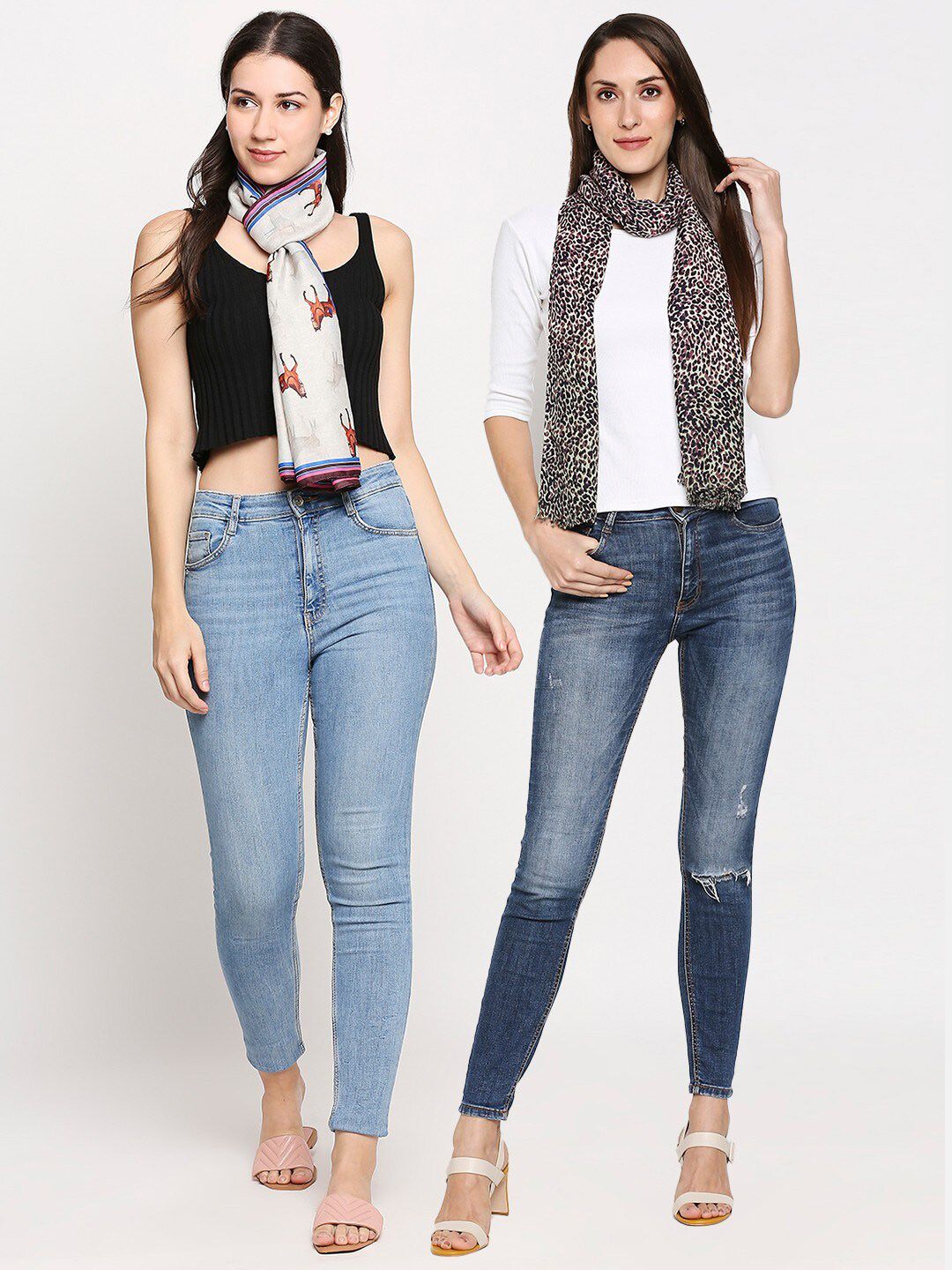 Get Wrapped Women Multicoloured Pack of 2 Printed Scarf Price in India