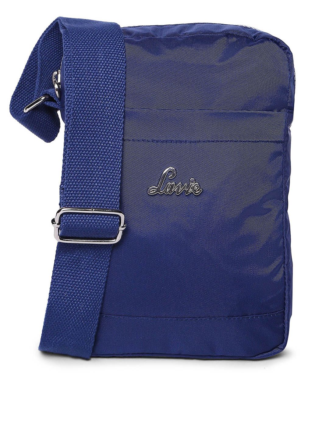 Lavie Women Navy Blue Solid PU Small Structured Sling Bag Price in India