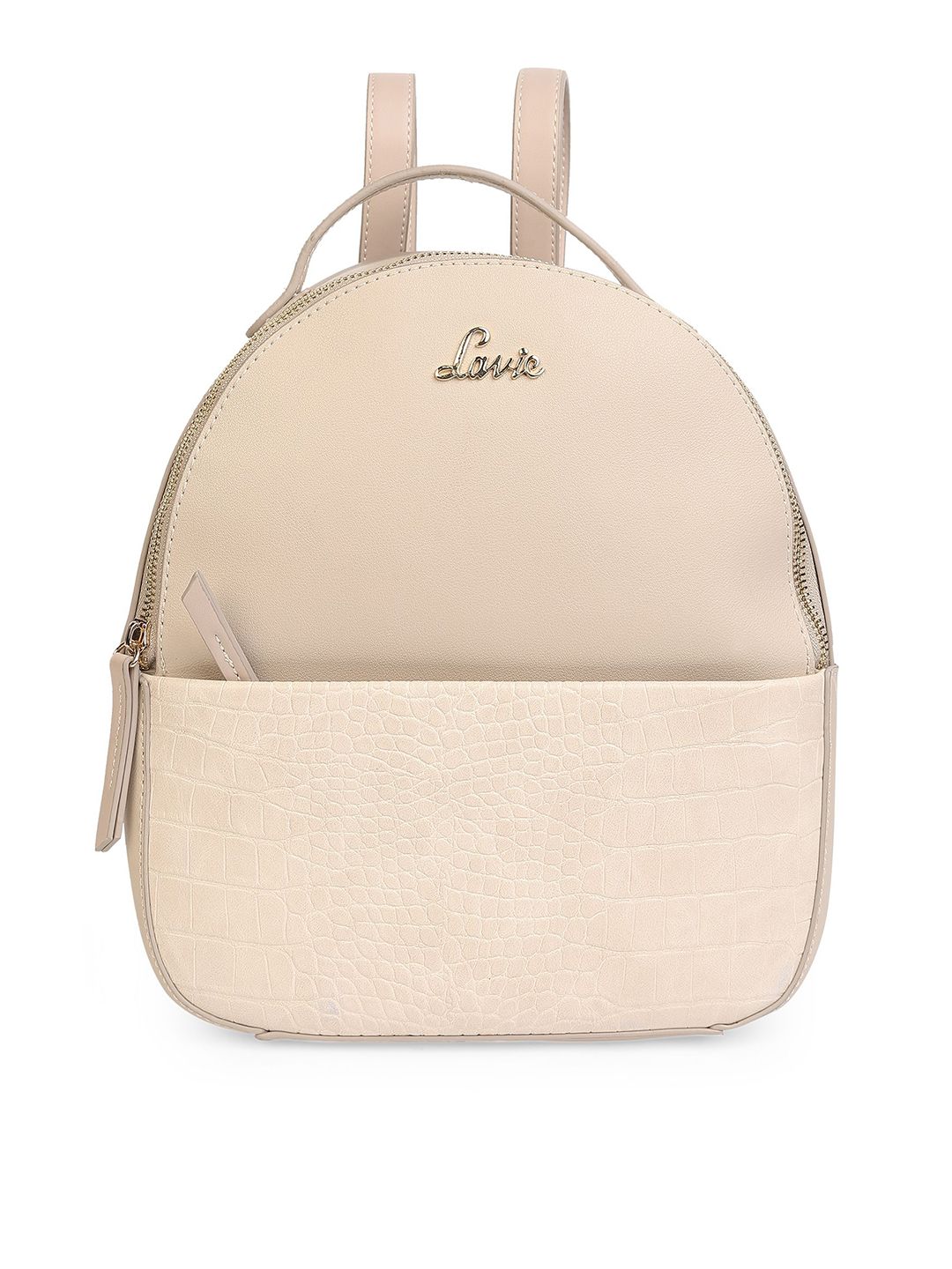 Lavie Women Cream-Coloured Croc-Textured Backpack Price in India