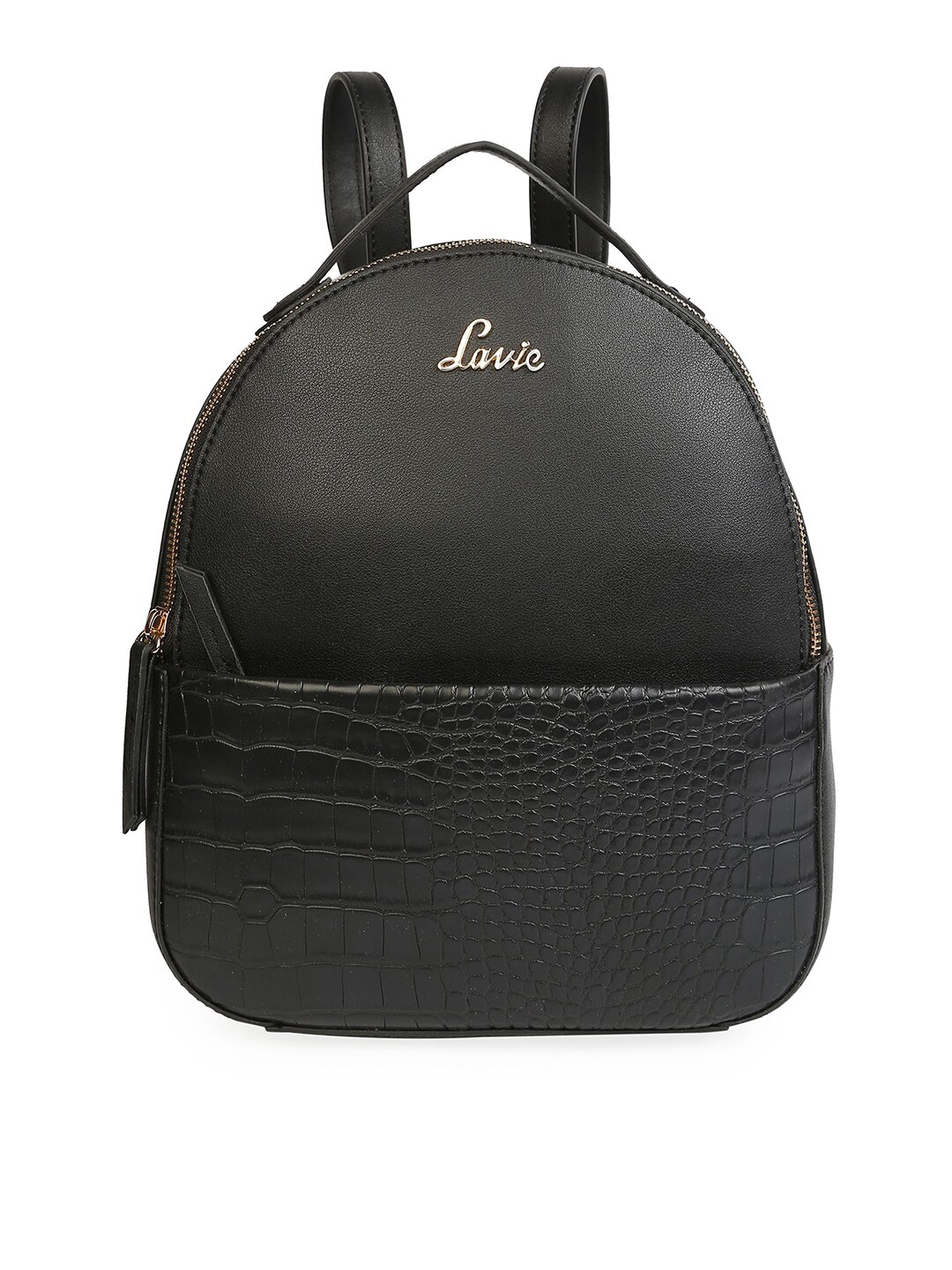 Lavie Women Black Croc-Textured Backpack Price in India