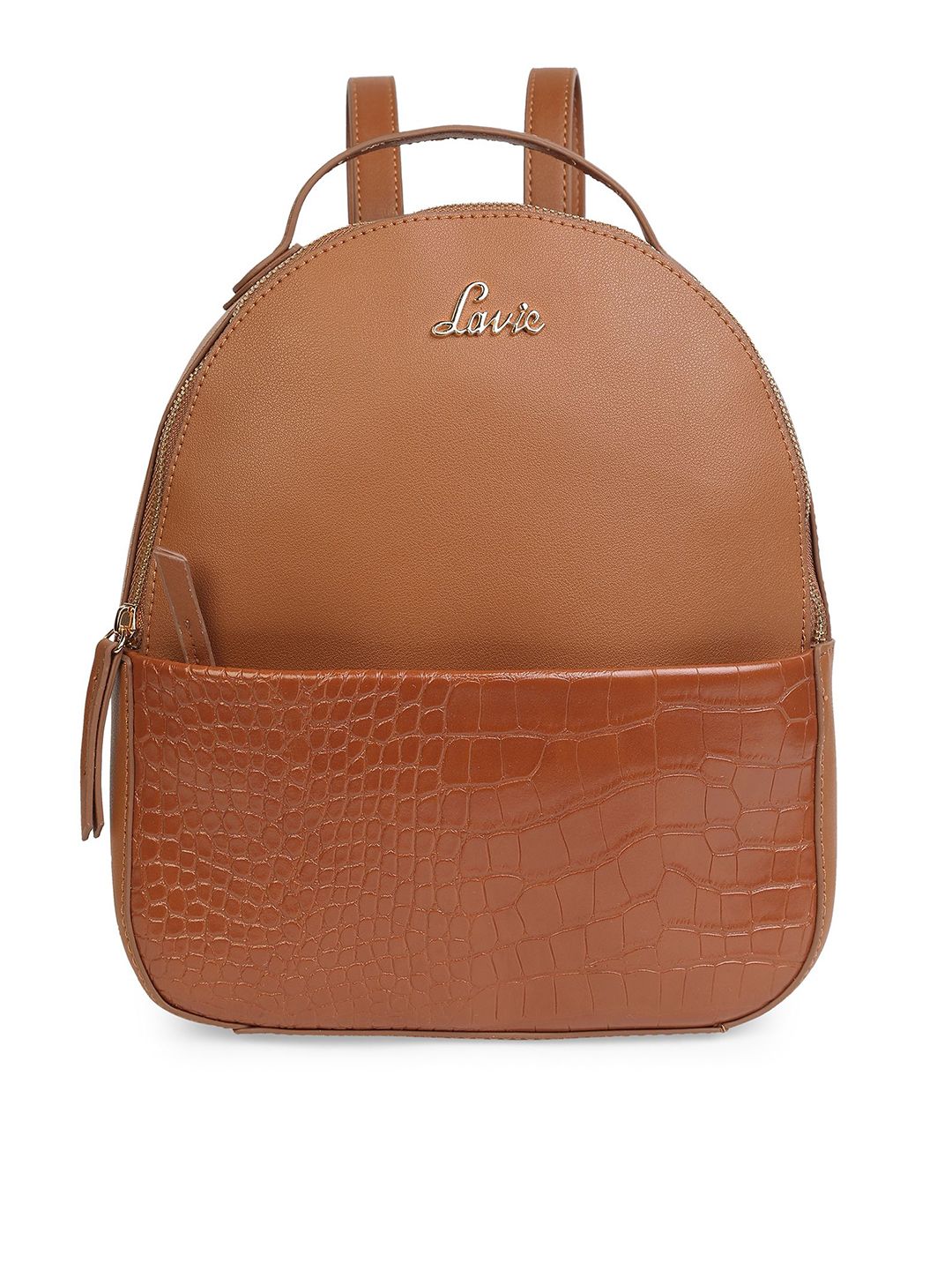 Lavie Women Tan Brown Croc Textured Backpack Price in India
