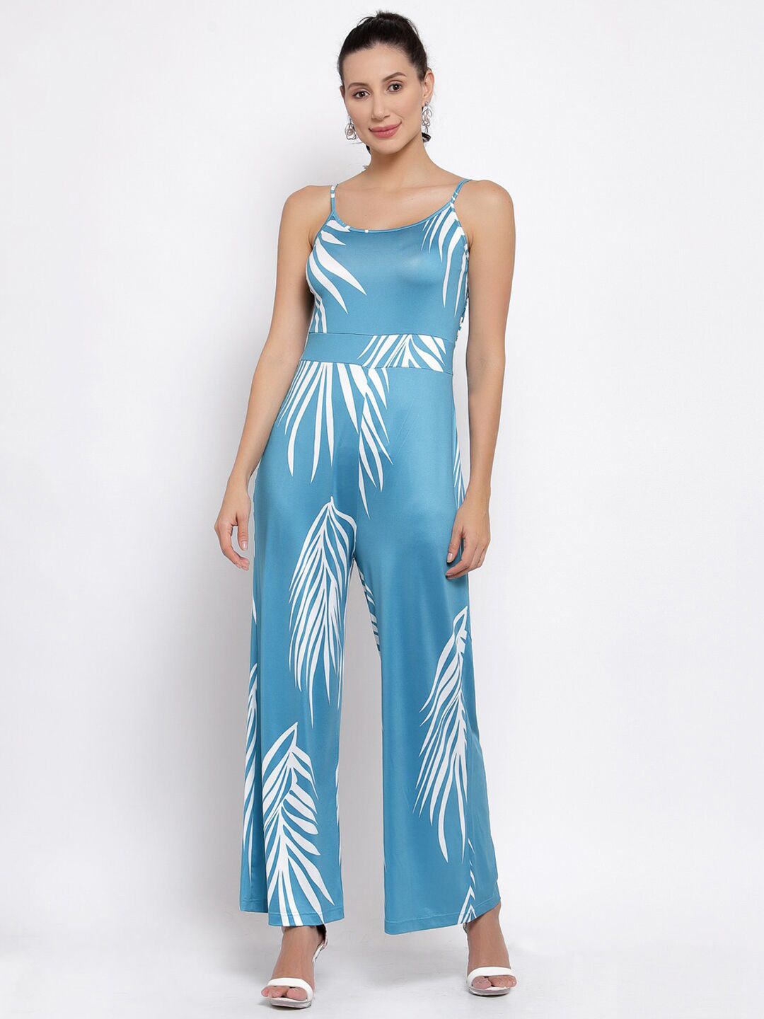 iki chic Blue & White Printed Culotte Jumpsuit Price in India