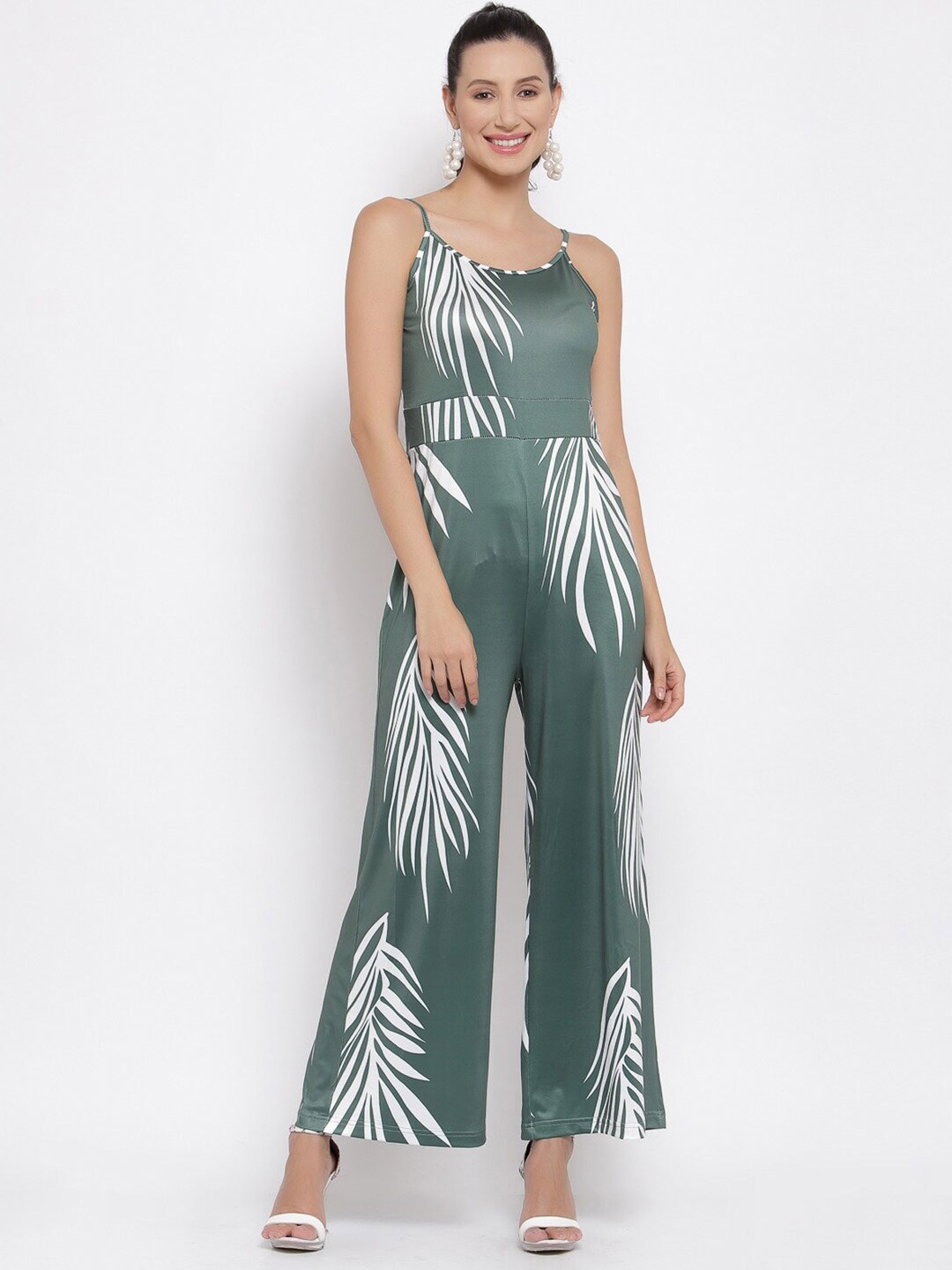 iki chic Green & White Printed Culotte Jumpsuit Price in India